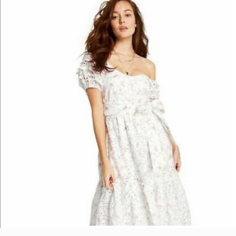 LoveShackFancy White and Pink Floral Maxi Dress
